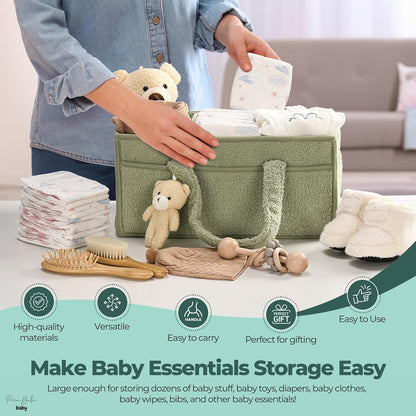 Soft Baby Diaper Caddy Storage Basket with Pockets
