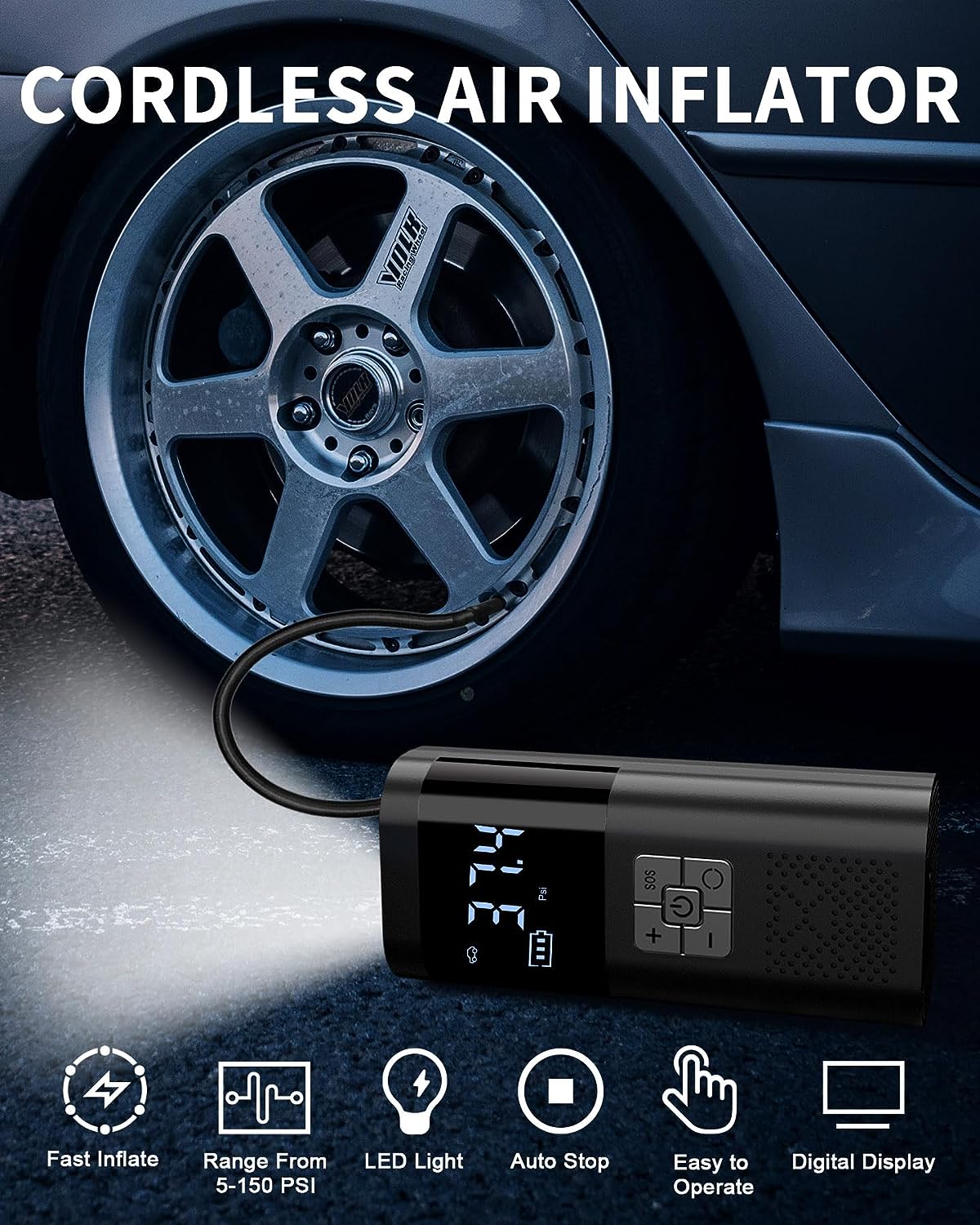 Compact Auto Tire Air Pump Inflator Kit