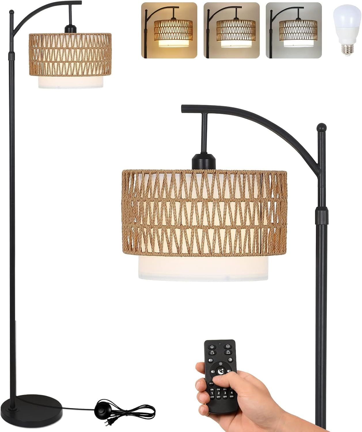 Tall Floor Lamp with Remote and Double Shades - Pexav