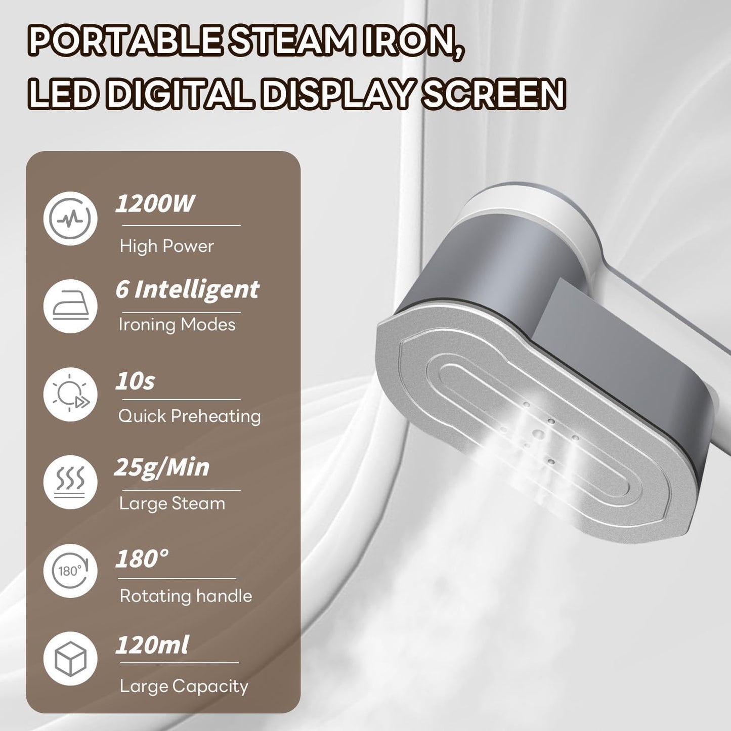 Compact 1200W Travel Steamer Iron with 6 Settings