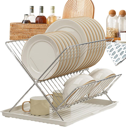 Space Saving 2 Tier Dish Rack with Removable Tray