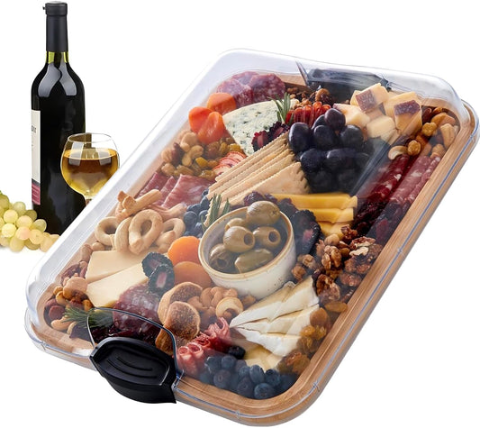Wooden Cheese Serving Platter with Clear Storage Lid - Pexav