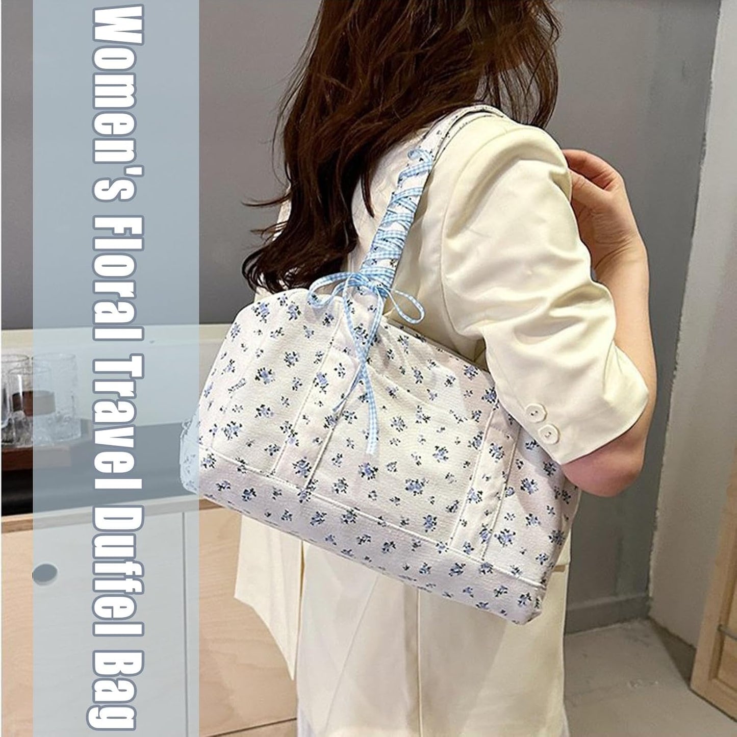 Big Cotton Travel Bag with Ribbon Detail