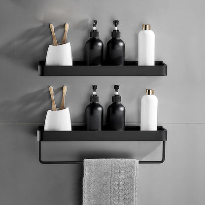 Sleek Black Metal Bath Shelf