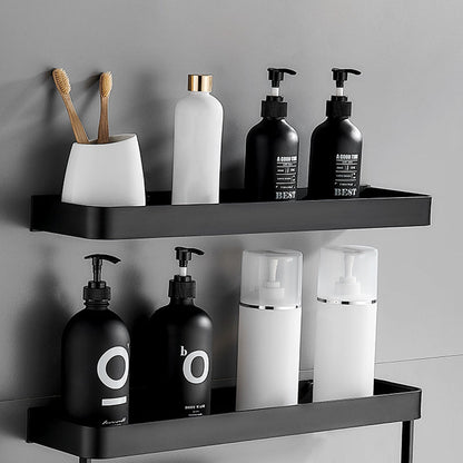 Sleek Black Metal Bath Shelf