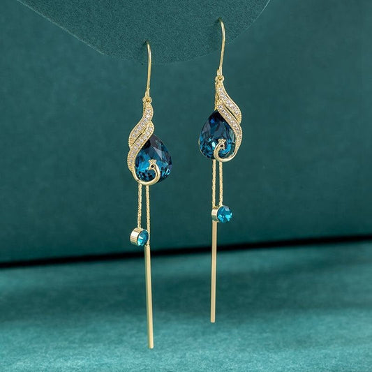 Asian Inspired Blue Dangle Drop Earrings - Pexav