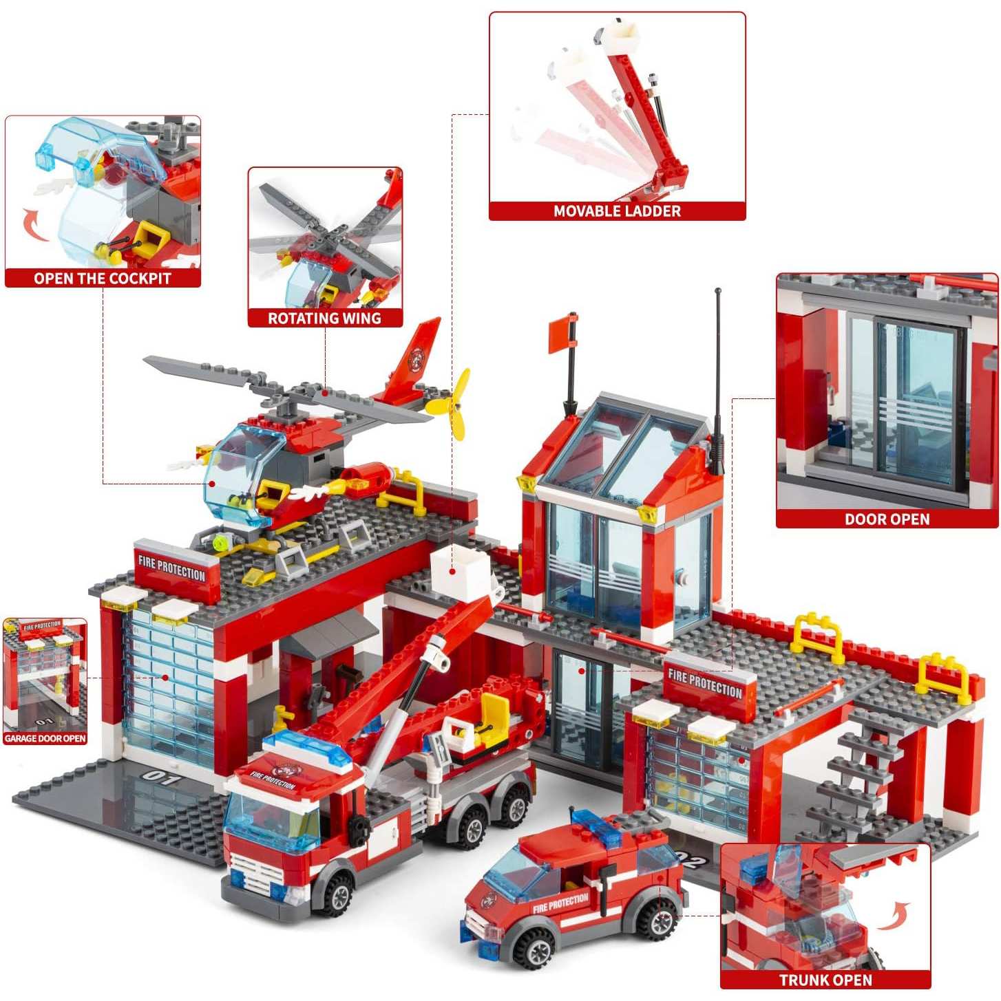 774 Pcs City Fire Station Building Set Including Fire Station, Fire Truck, Fire Helicopter, Fire Fighter, City Building, Safe for Ages 6+
