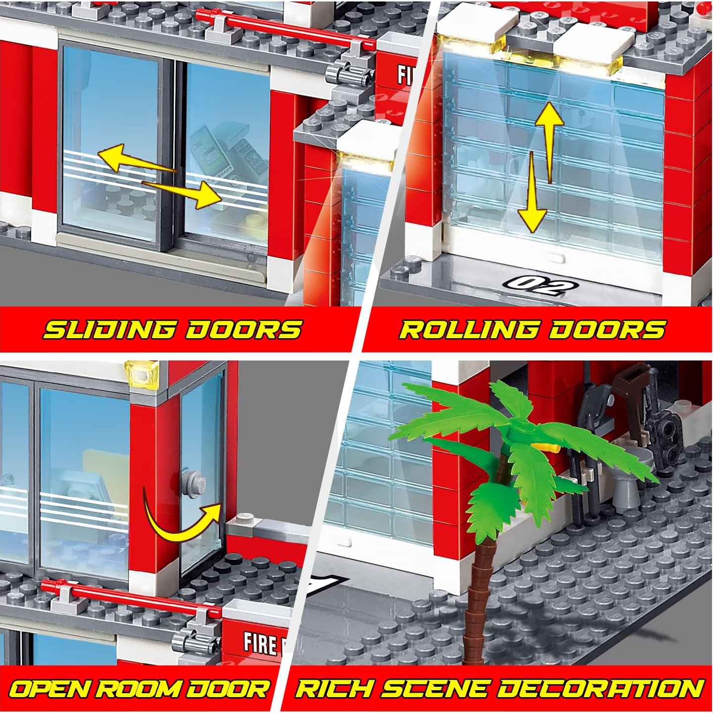 774 Pcs City Fire Station Building Set Including Fire Station, Fire Truck, Fire Helicopter, Fire Fighter, City Building, Safe for Ages 6+