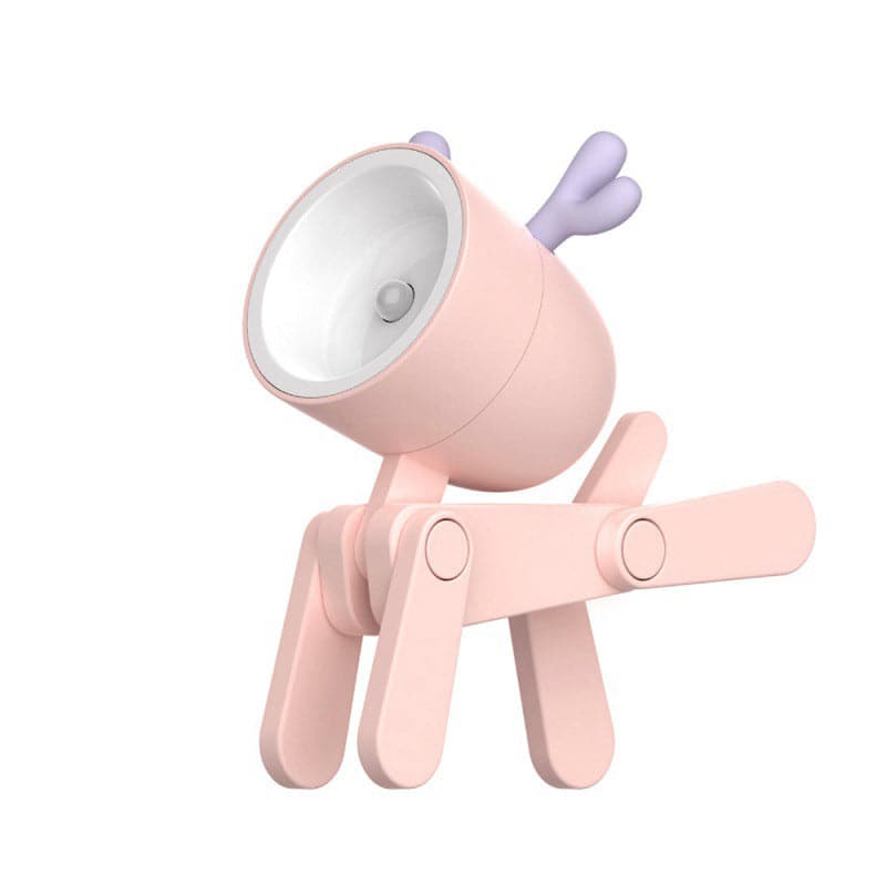 Pink lamp with deer design on a white background
