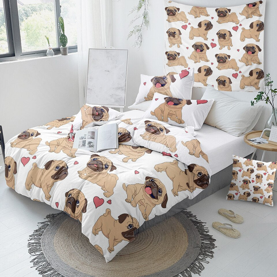 Colorful Pug Puppy 3pc Soft Bedding Set - Pexav