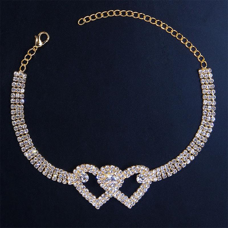Sparkly Heart Charm Ankle Bracelet - Pexav