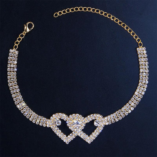 Sparkly Heart Charm Ankle Bracelet - Pexav