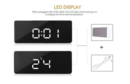 LED Smart Clock Mirror Night Light Table Lamp