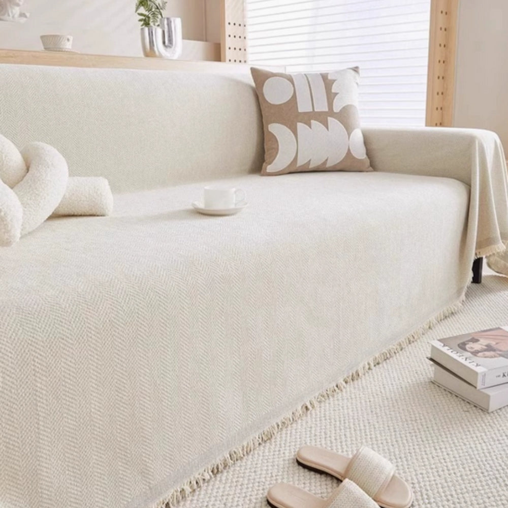Simple Sofa Slipcover with Fringe Trim