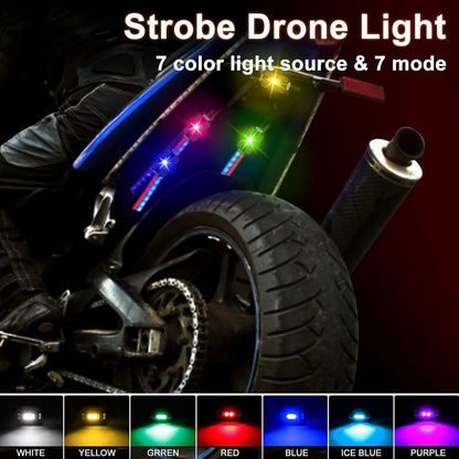 7 Colors LED Motorcycle Strobe Lights - Anti-Collision Lights and USB Charging, Night Signal Emergency Warning