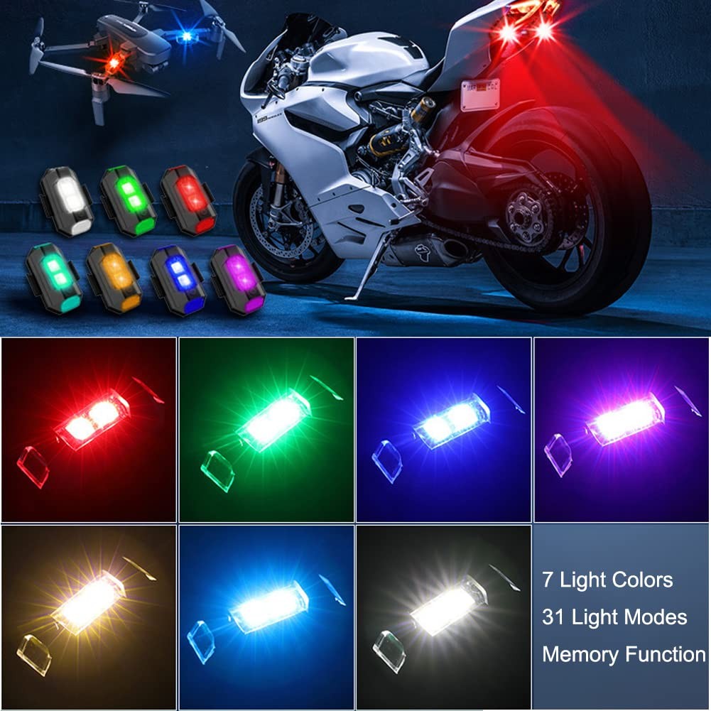 7 Colors LED Motorcycle Strobe Lights - Anti-Collision Lights and USB Charging, Night Signal Emergency Warning