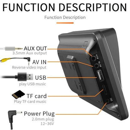 7" Touchscreen Car Display – Bluetooth Hands-Free Multimedia Player with Free Rear View Camera