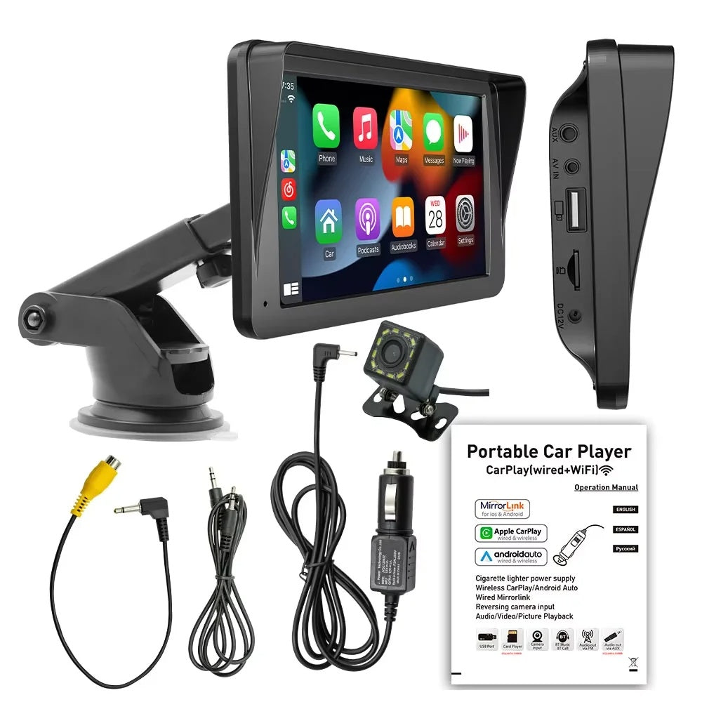 7" Touchscreen Car Display – Bluetooth Hands-Free Multimedia Player with Free Rear View Camera