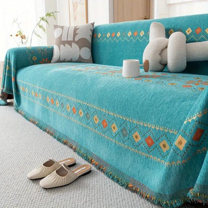 Stylish Sofa Slipcover with Fringe and Grip Bottom
