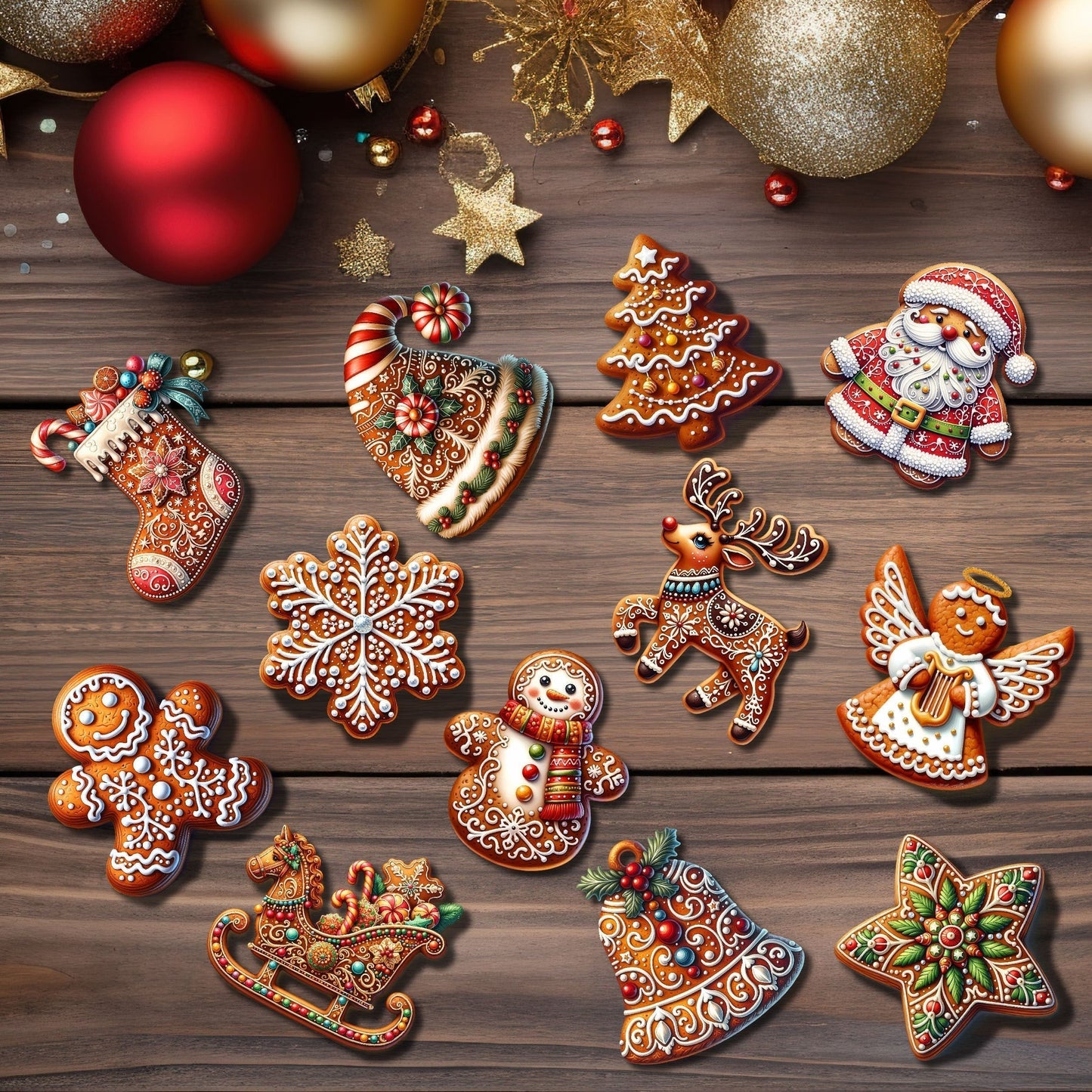 Unique Wood Christmas Tree Decorations (12 Pack)