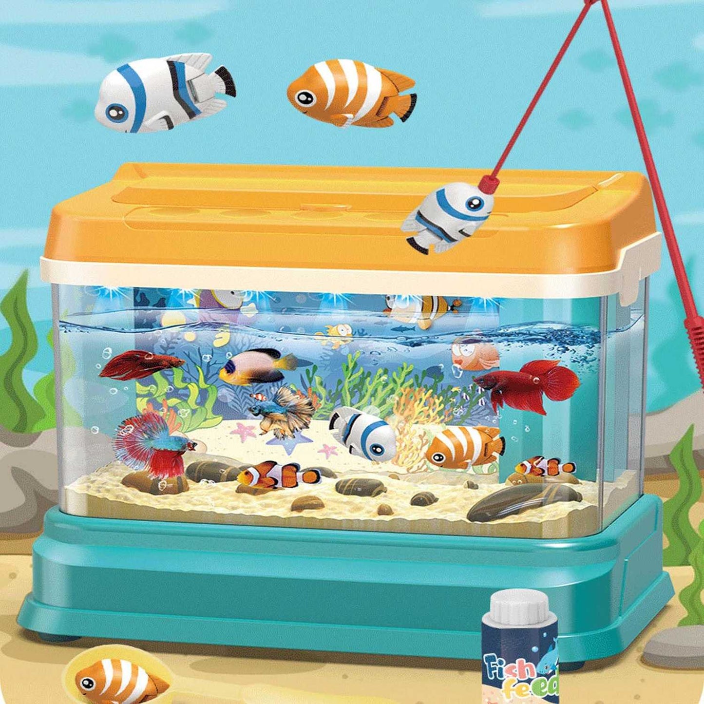 Colorful Musical Aquarium Toy with Lights and Fishing Game - Pexav