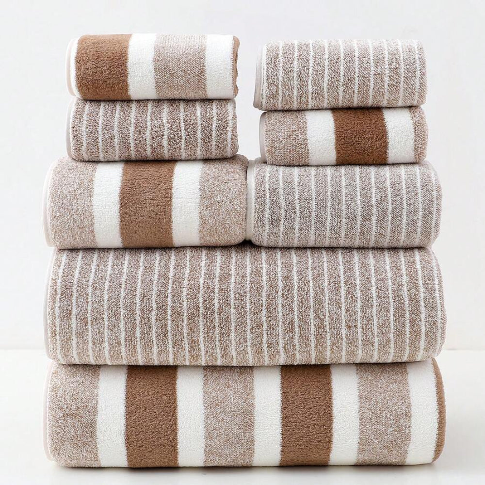 Ultra Soft 8-Piece Bath Towel Set in Coral Fleece - Pexav