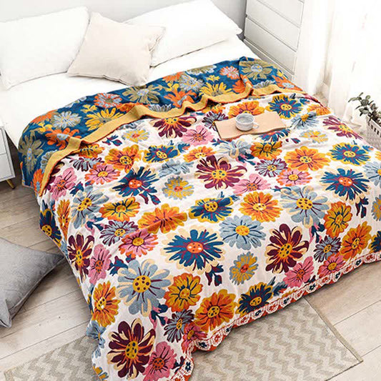 Bright Double Sided Cotton Throw Blanket - Pexav
