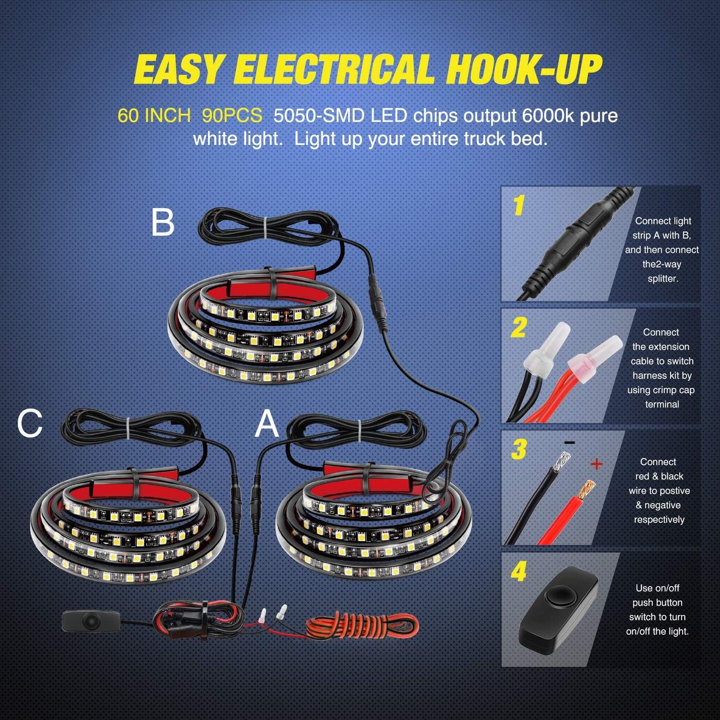 Bright LED Truck Bed Lighting Kit 60 Inch Strip