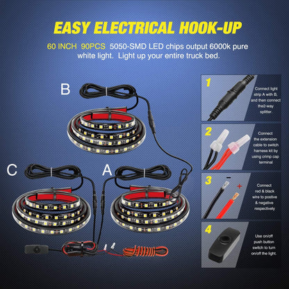 Bright LED Truck Bed Lighting Kit 60 Inch Strip