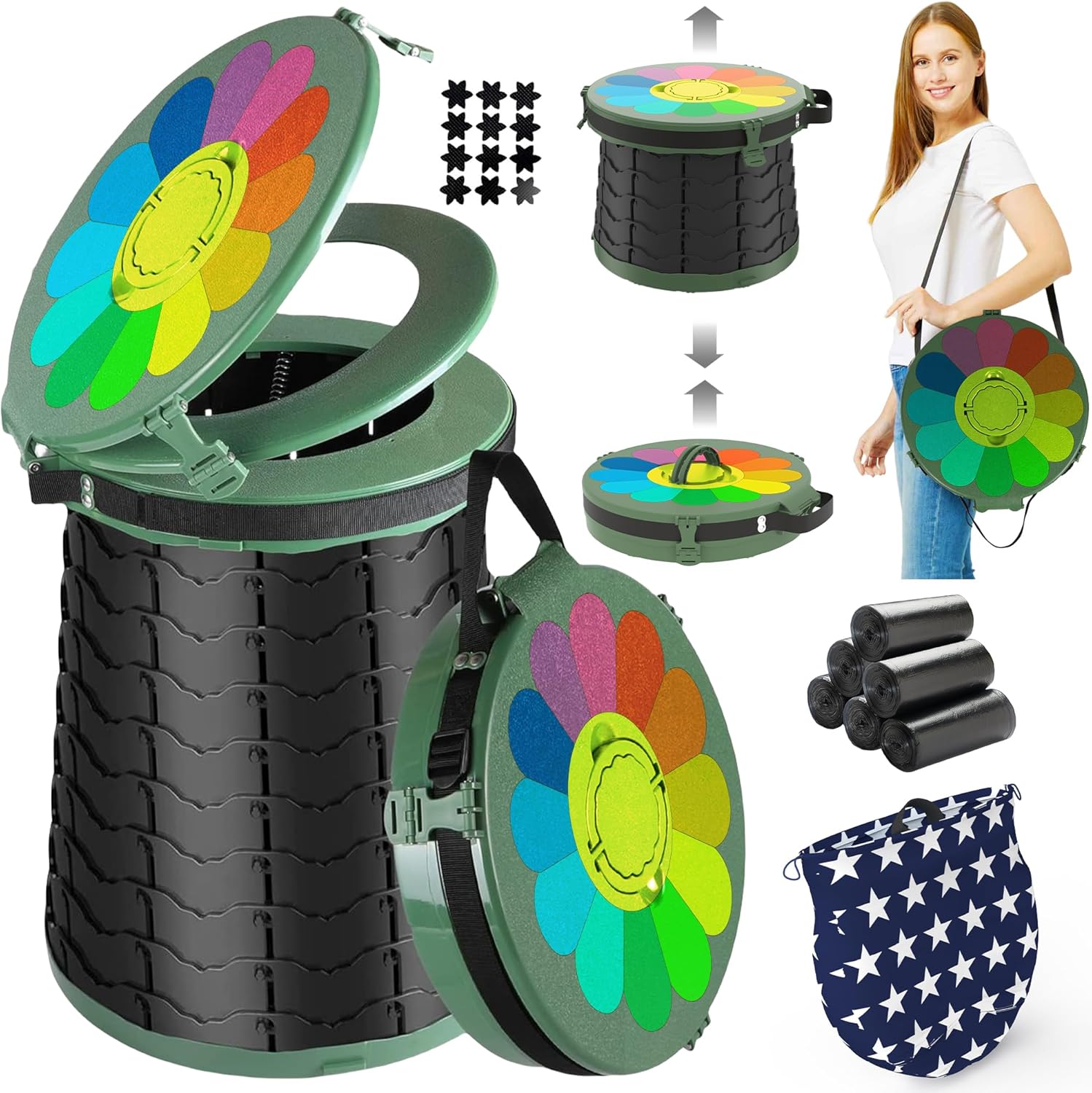 Compact Camping Toilet with Adjustable Seat - Pexav