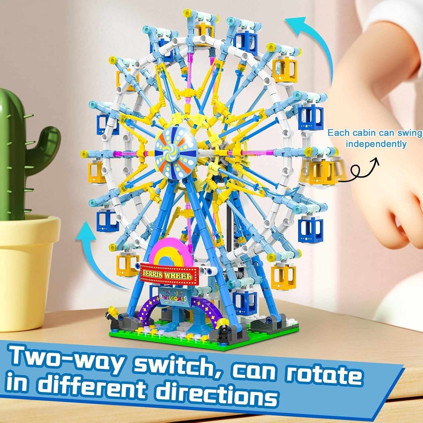 813 Piece Ferris Wheel Building Set with Swinging Cabins, STEM Learning Toy, Safe & Fun for Kids 6+