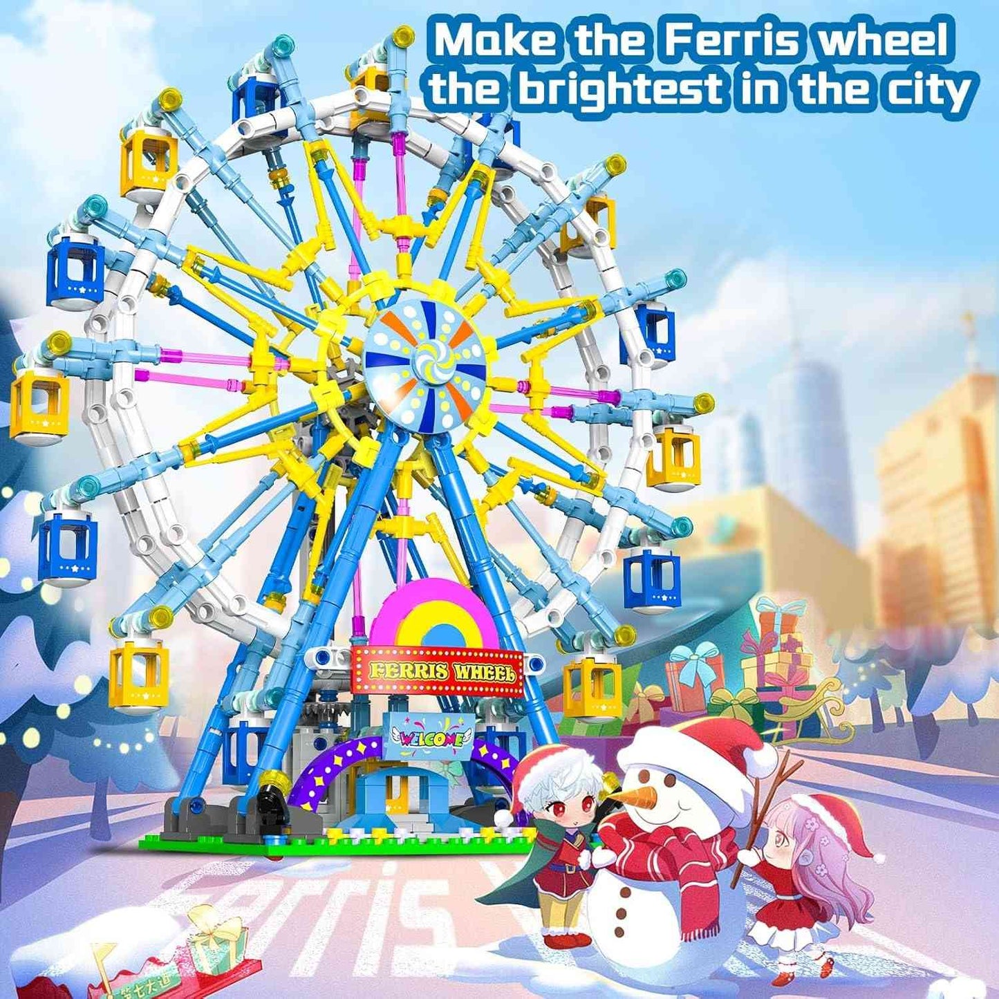 813 Piece Ferris Wheel Building Set with Swinging Cabins, STEM Learning Toy, Safe & Fun for Kids 6+