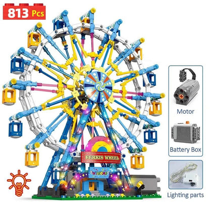 813 Piece Ferris Wheel Building Set with Swinging Cabins, STEM Learning Toy, Safe & Fun for Kids 6+