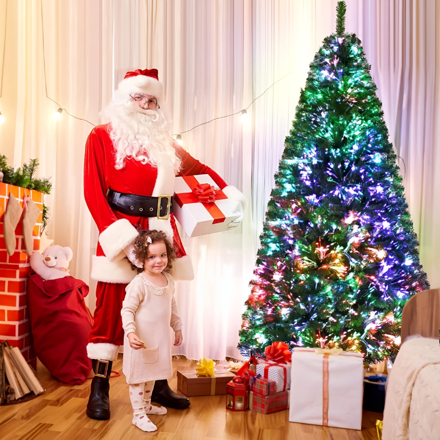 Tall 6Ft LED Lit Christmas Tree with Bright Decorations - Pexav