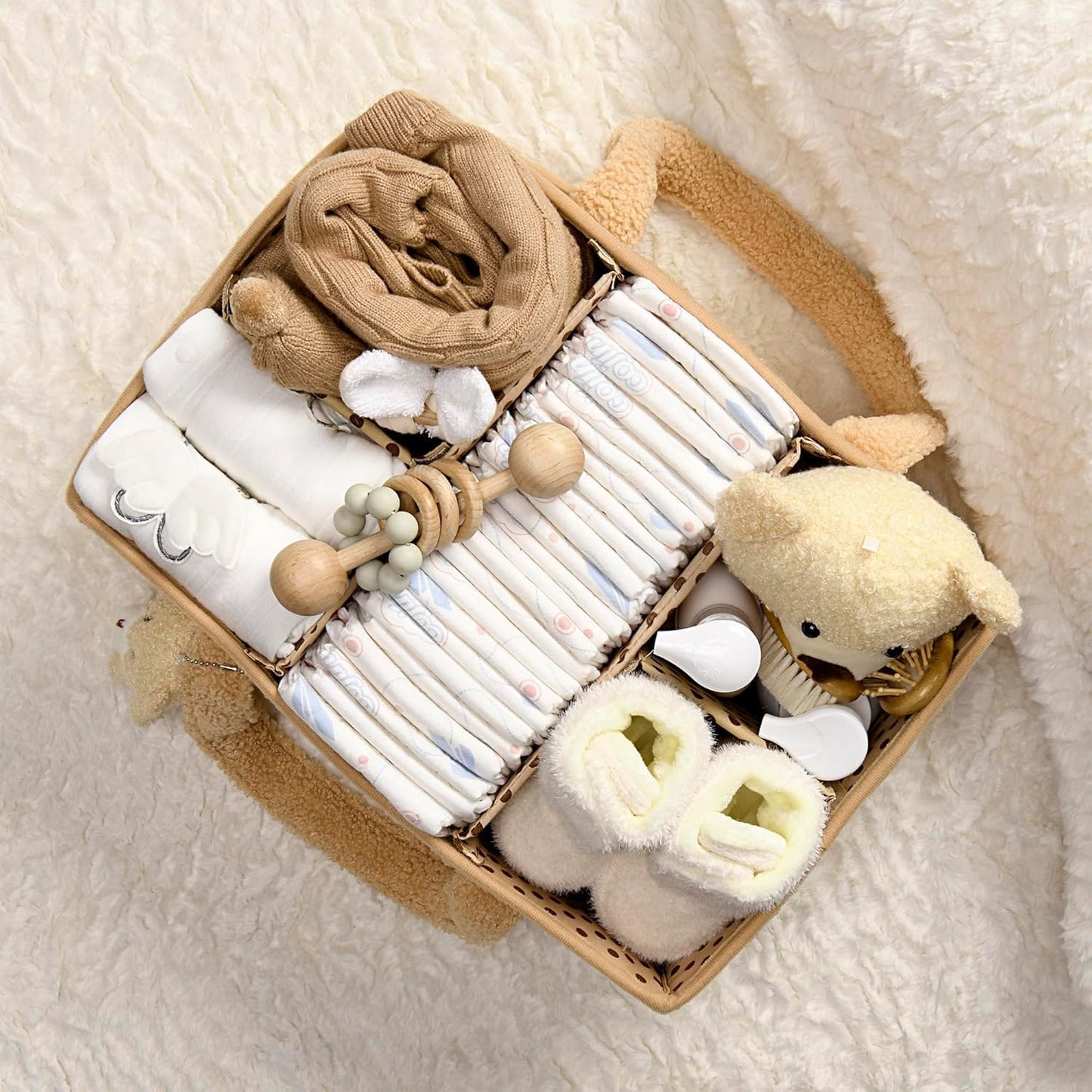 Soft Baby Diaper Caddy Storage Basket with Pockets