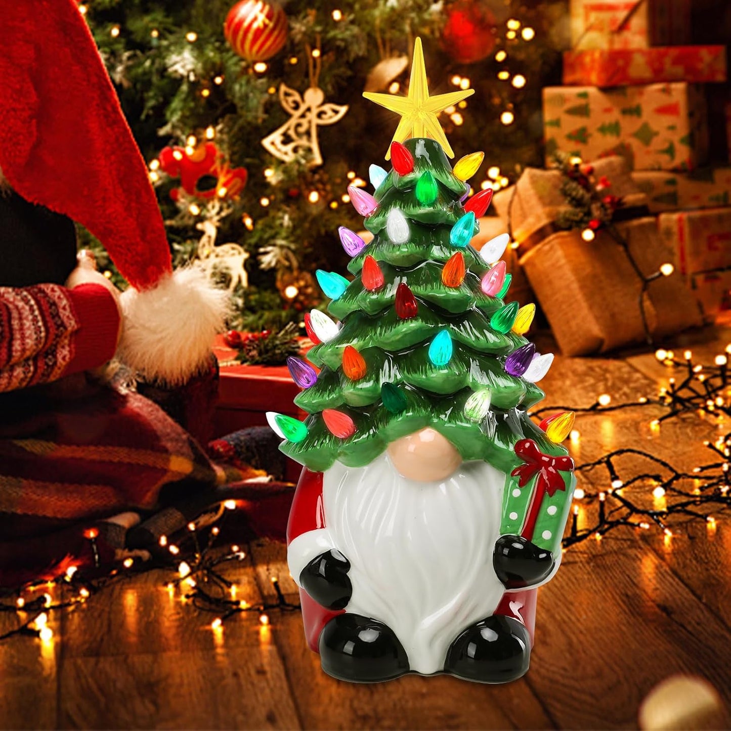 Colorful Ceramic Holiday Tree, Mini Lit Xmas Tree