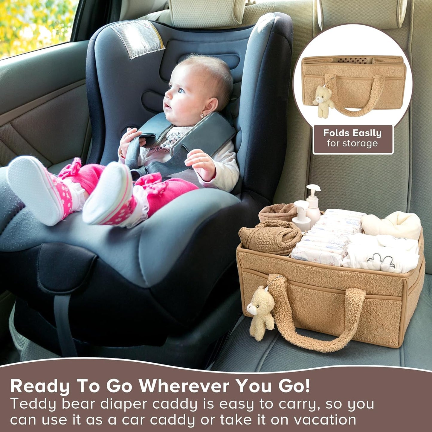 Soft Baby Diaper Caddy Storage Basket with Pockets