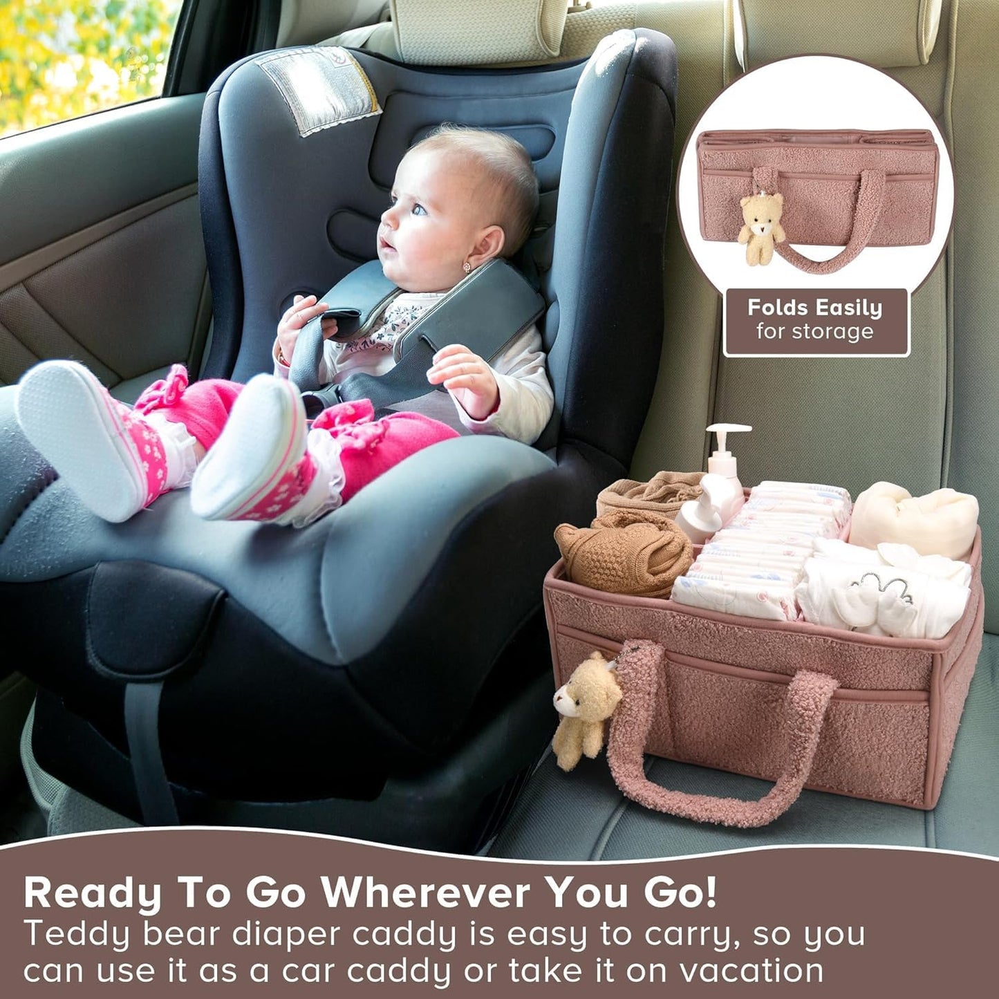 Soft Baby Diaper Caddy Storage Basket with Pockets