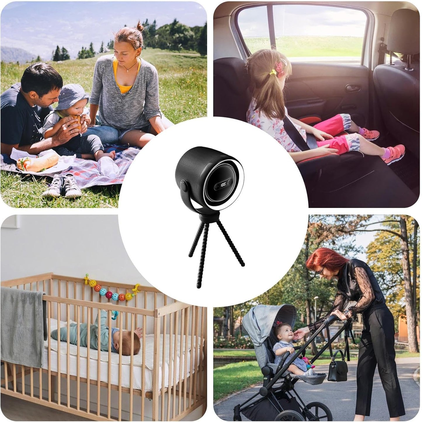 Portable Baby Stroller Fan with LED Nightlight 100 Settings