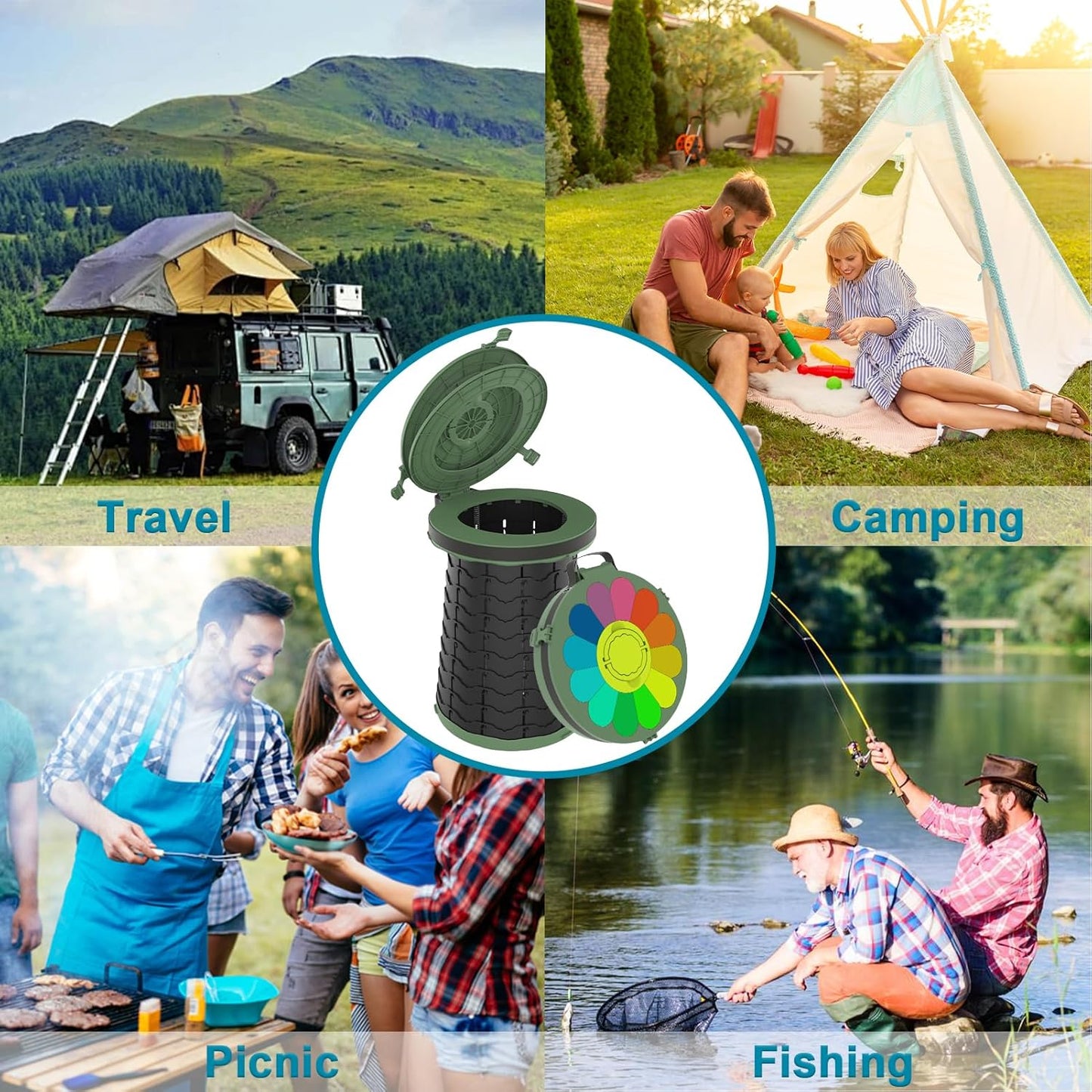 Compact Camping Toilet with Adjustable Seat