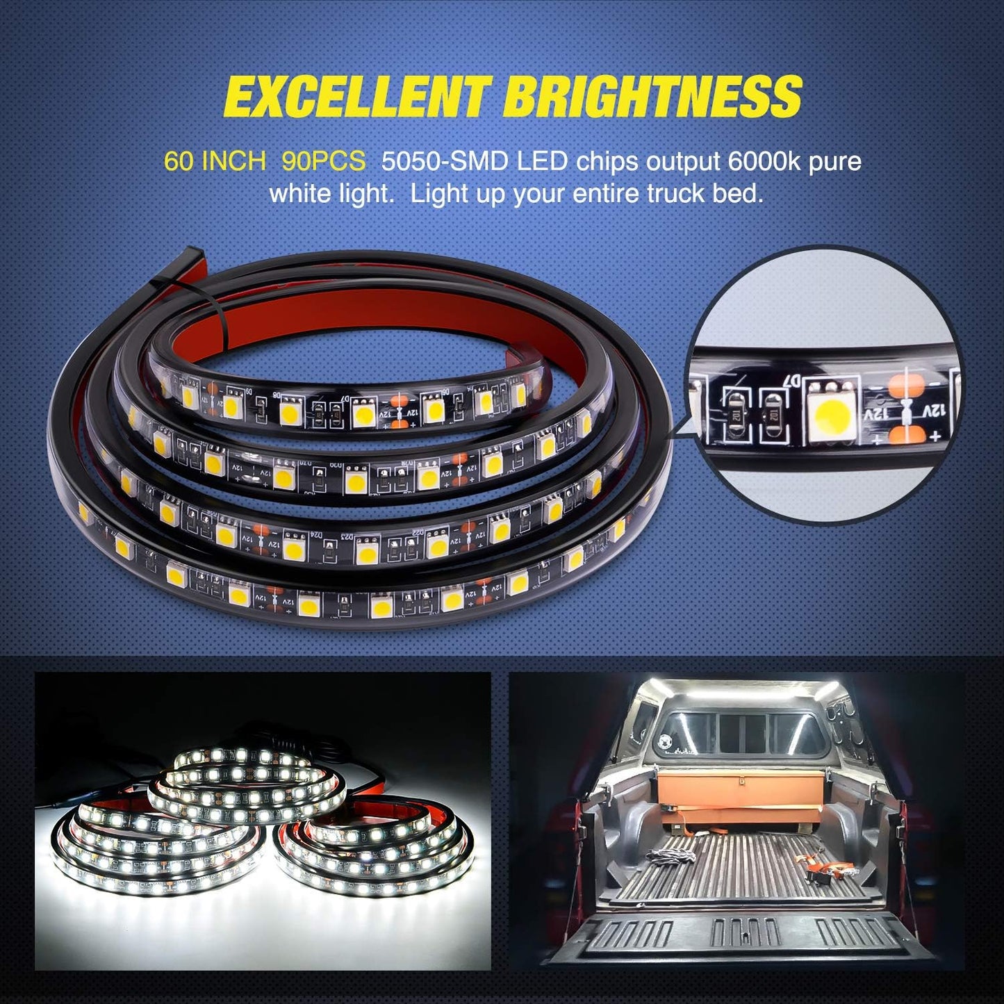 Bright LED Truck Bed Lighting Kit 60 Inch Strip