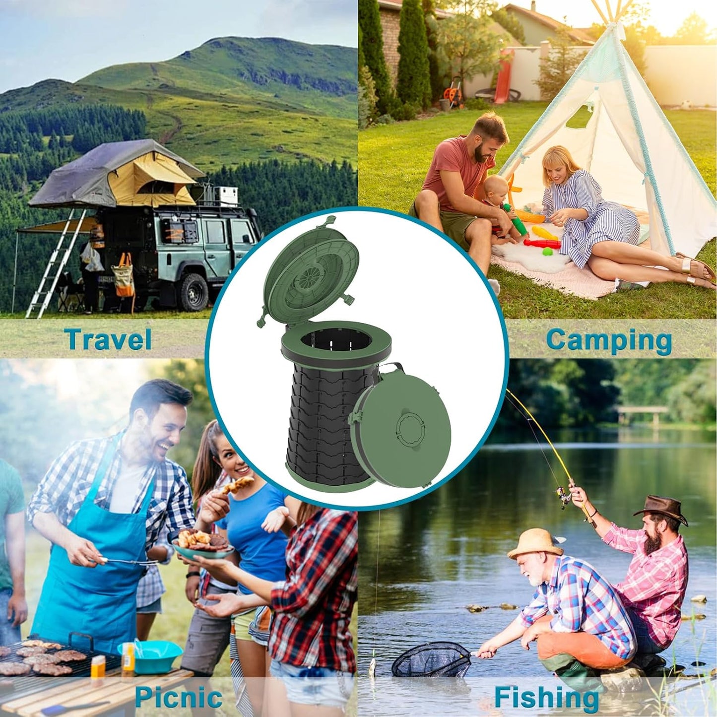 Compact Camping Toilet with Adjustable Seat
