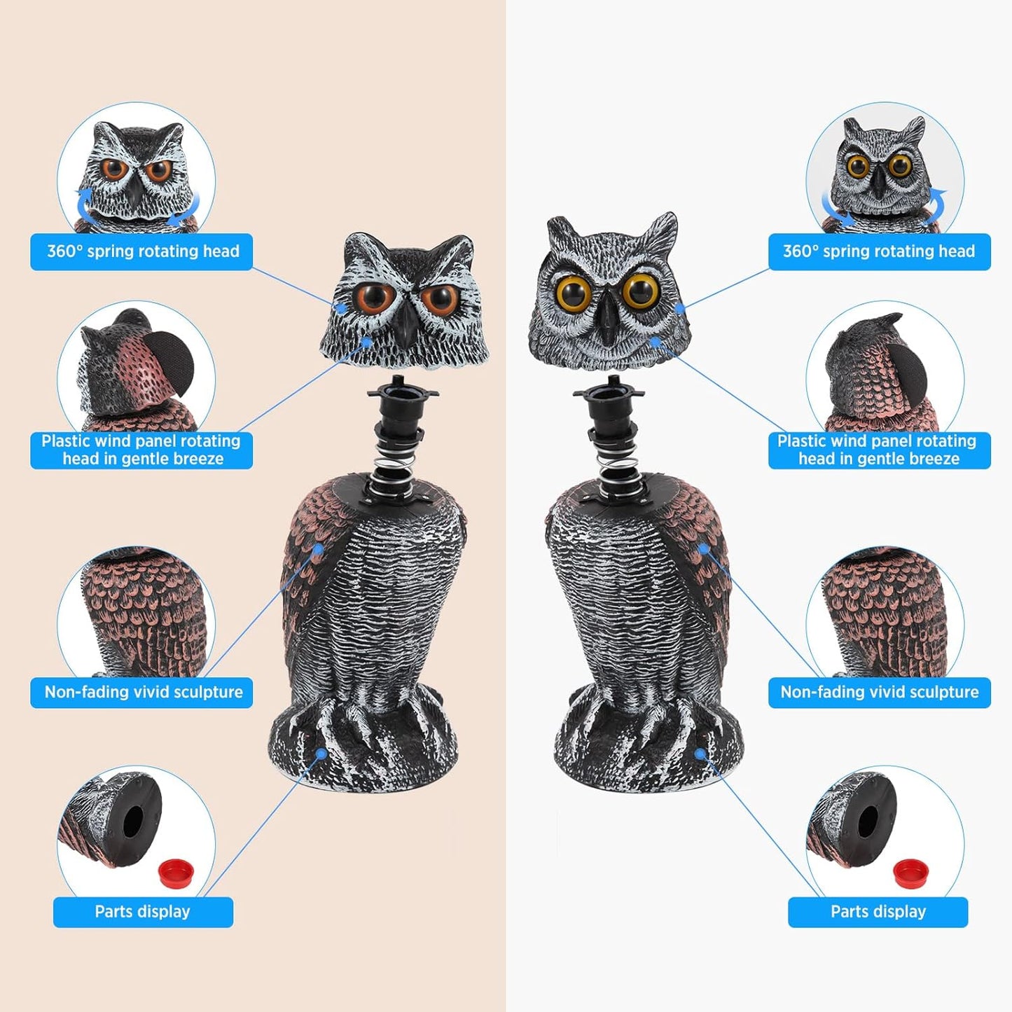 2 Pack Rotating Owl Garden Repellent Bird Deterrent