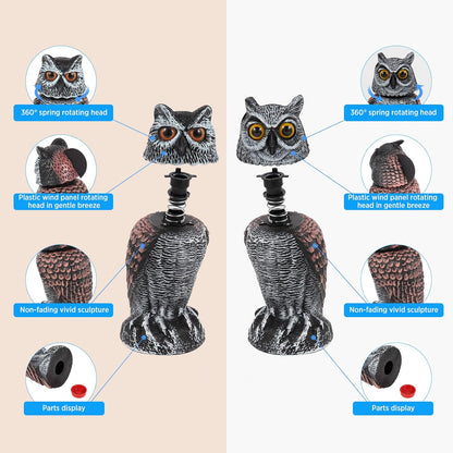 2 Pack Rotating Owl Garden Repellent Bird Deterrent