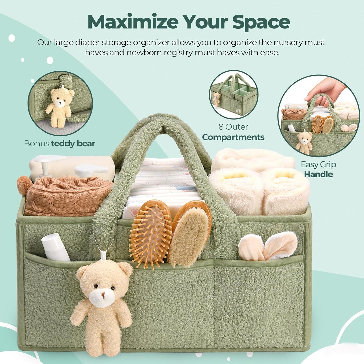 Soft Baby Diaper Caddy Storage Basket with Pockets