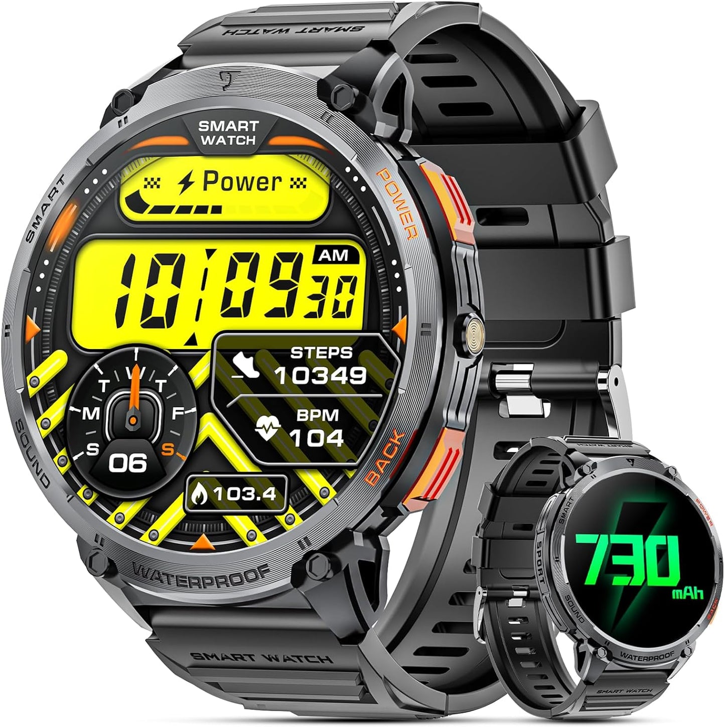 Tactical Smartwatch for Men with HD Display and Flashlight