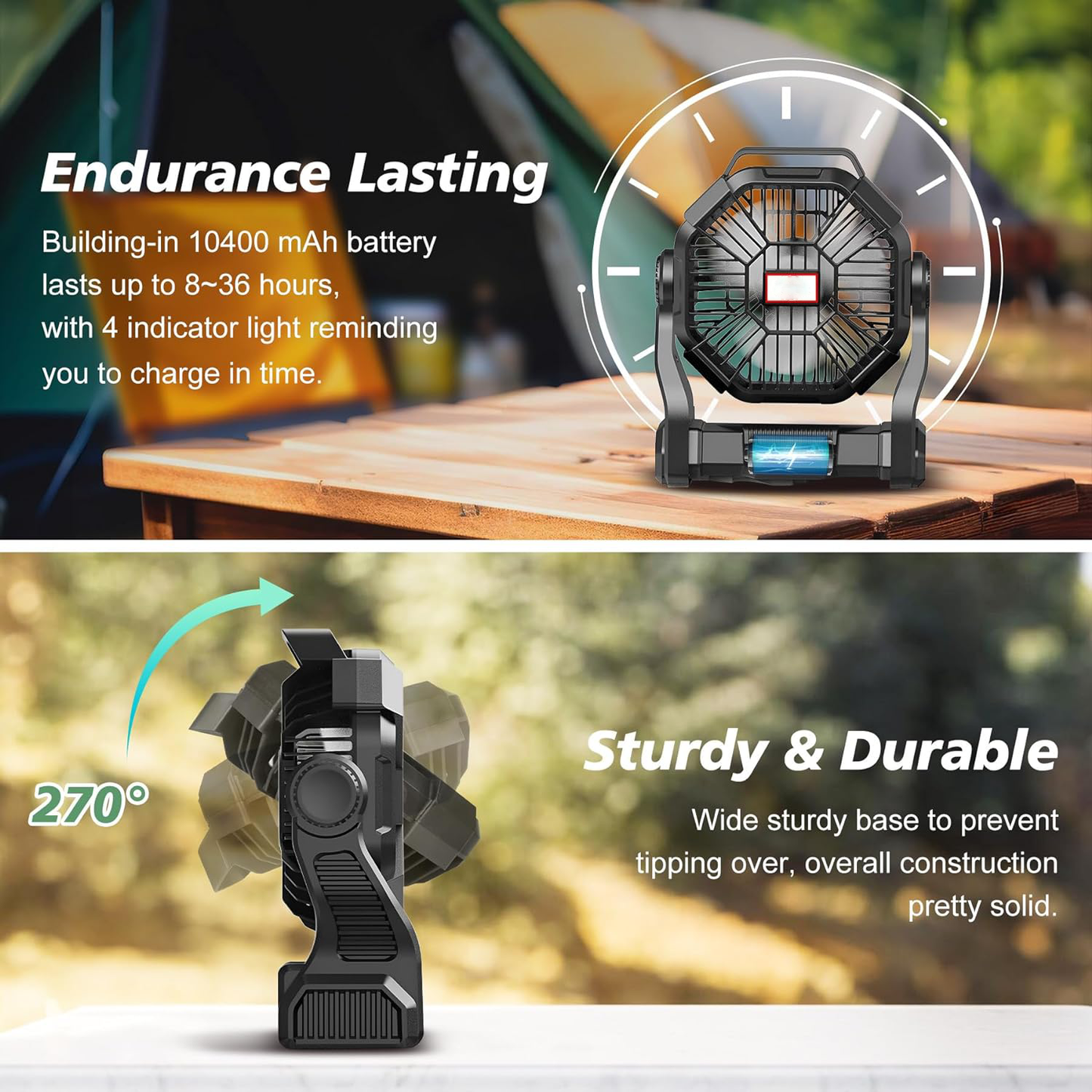 Compact Camping Fan with LED Light