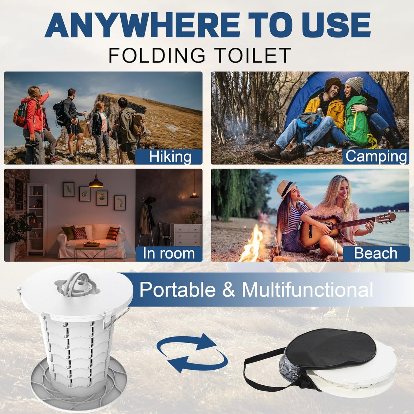 Compact Camping Toilet with Adjustable Seat