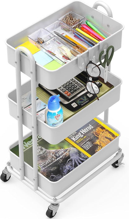Sturdy 3-Shelf Industrial Metal Rolling Storage Cart - Pexav