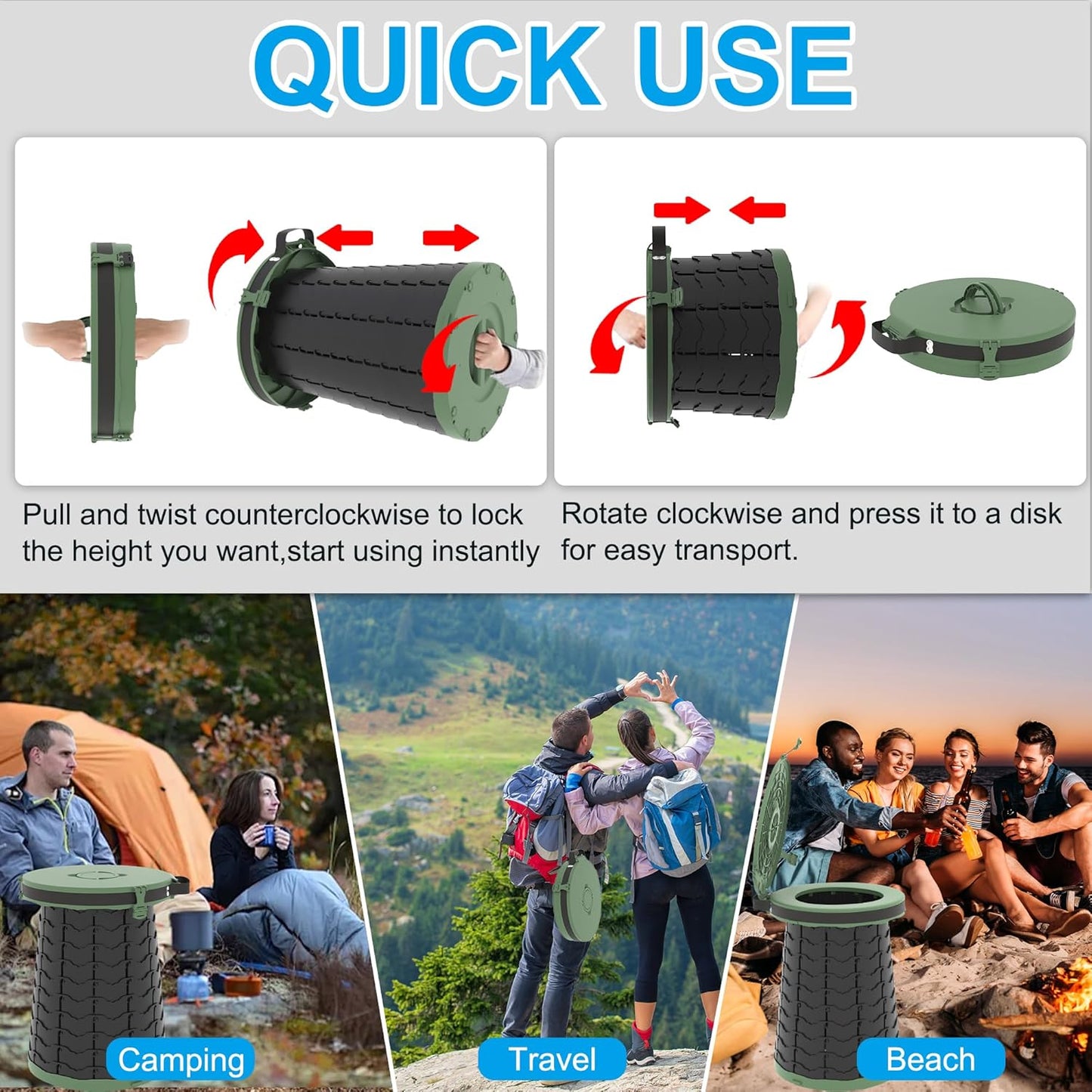 Compact Camping Toilet with Adjustable Seat